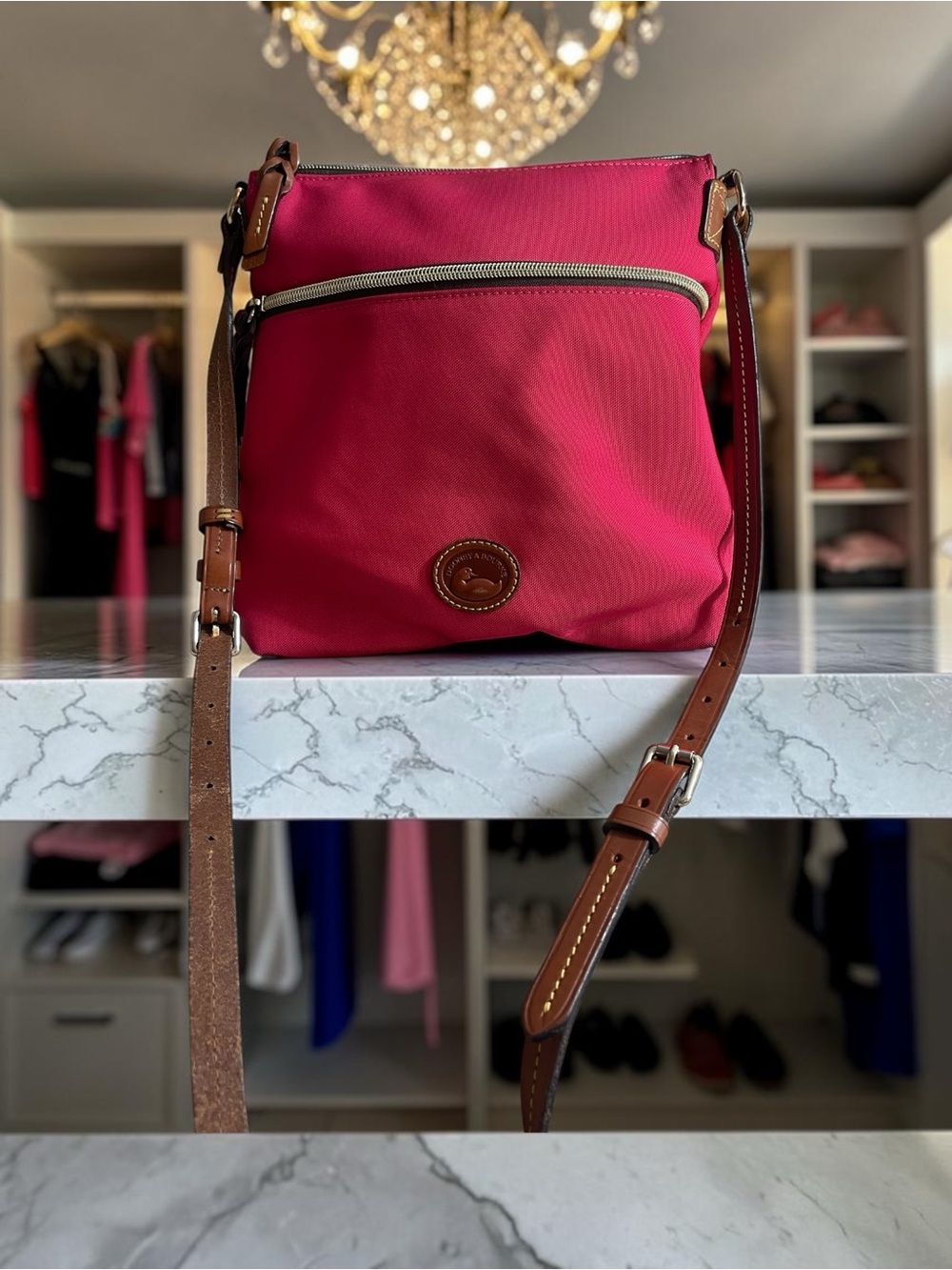 Dooney & Bourke Hot Pink Crossbody with Brown Leather Trim